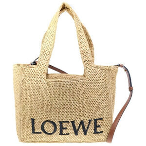 LOEWE Font Raffia Tote Bag Shoulder Handbag Basket Beige